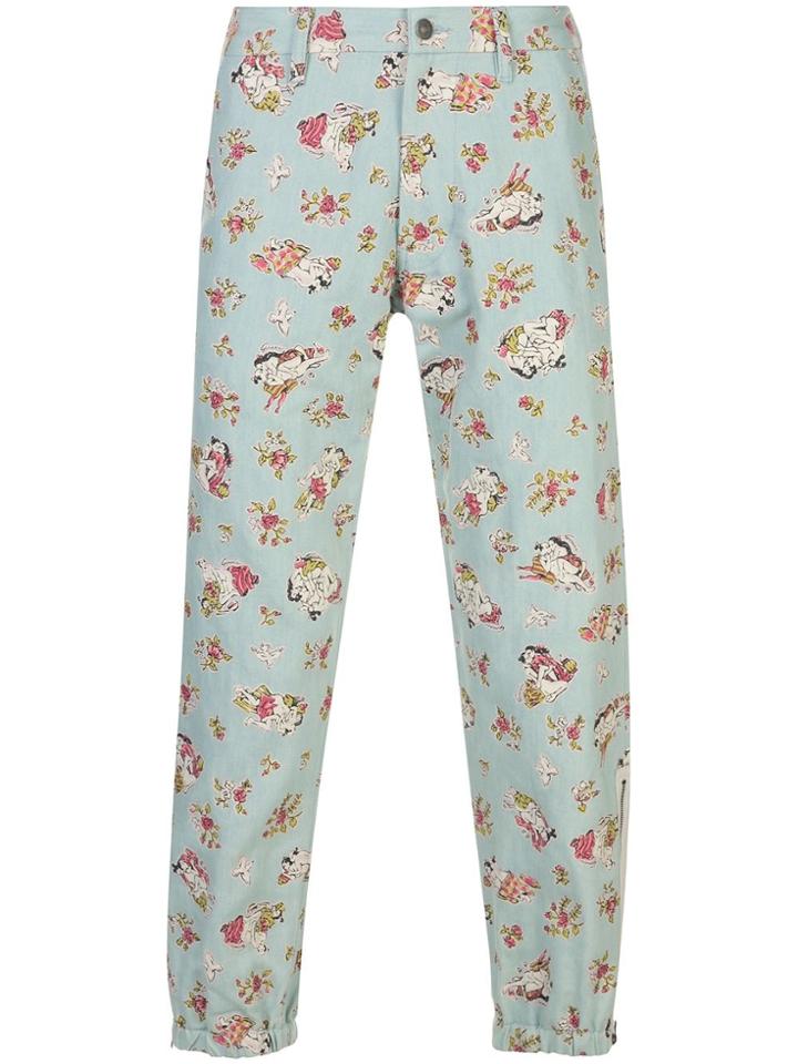 Gucci Lovers Print Cropped Jeans - Blue