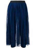 Twin-set Lace Layer Pleated Skirt, Women's, Size: 46, Blue, Polyamide/viscose/spandex/elastane