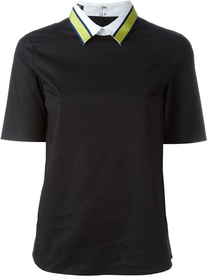 Jil Sander Navy Contrast Collar Top