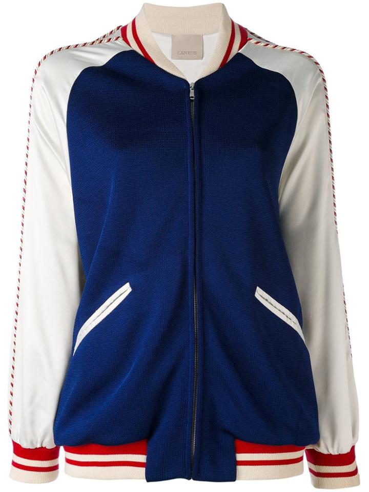 Laneus Striped Piping Bomber Jacket - Blue