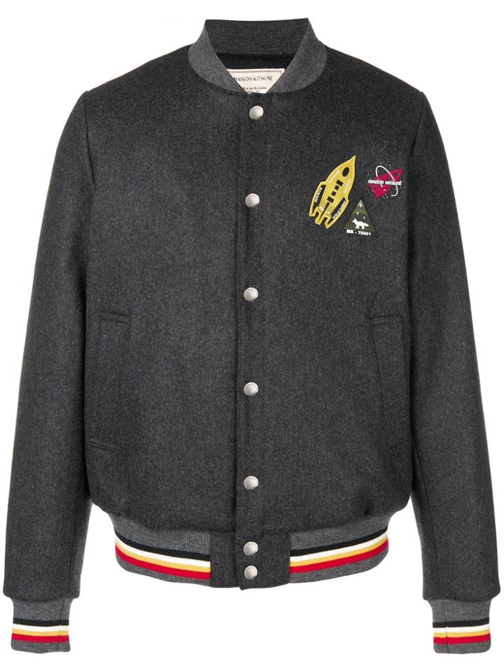 Maison Kitsuné Triple Logo Patch Bomber Jacket - Grey