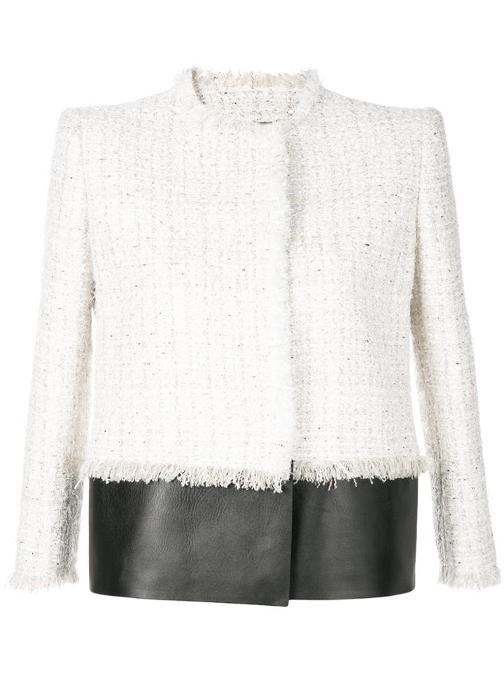 Alexander Mcqueen Contrast Panel Tweed Jacket - White