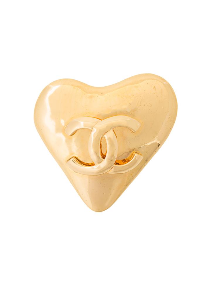 Chanel Vintage Logo Heart Brooch - Metallic
