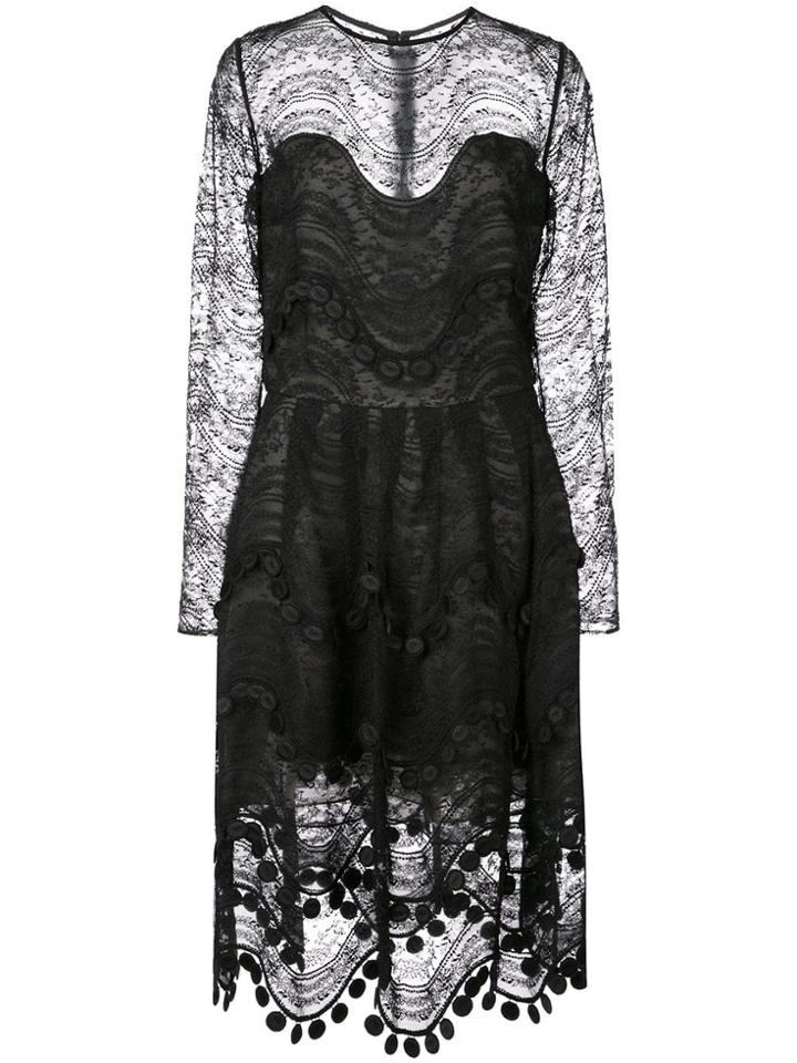 Oscar De La Renta Wave Chantilly Lace Dress - Black