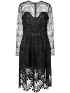 Oscar De La Renta Wave Chantilly Lace Dress - Black