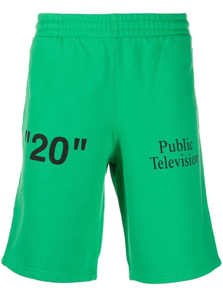 Off-white Contrasting Logos Track Shorts - Green
