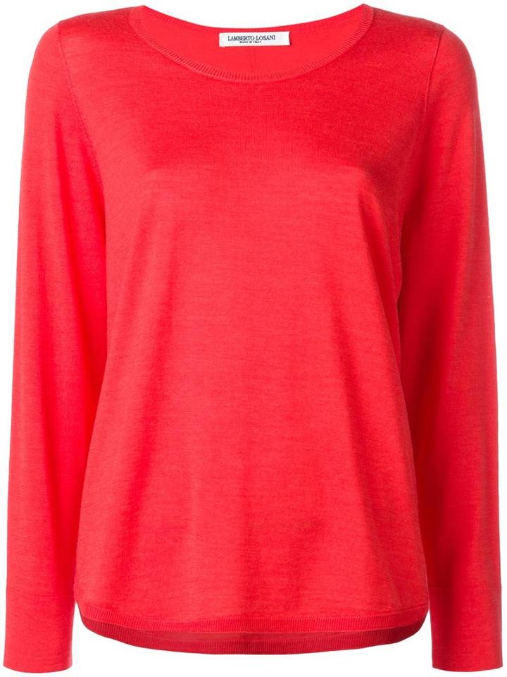 Lamberto Losani Round Neck Jumper, Women's, Size: Large, Red, Virgin Wool/silk