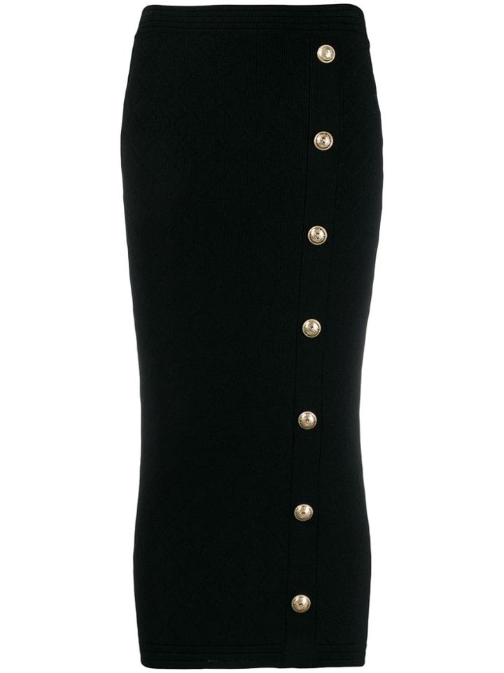 Balmain Quilted Fitted Midi Skirt - Black