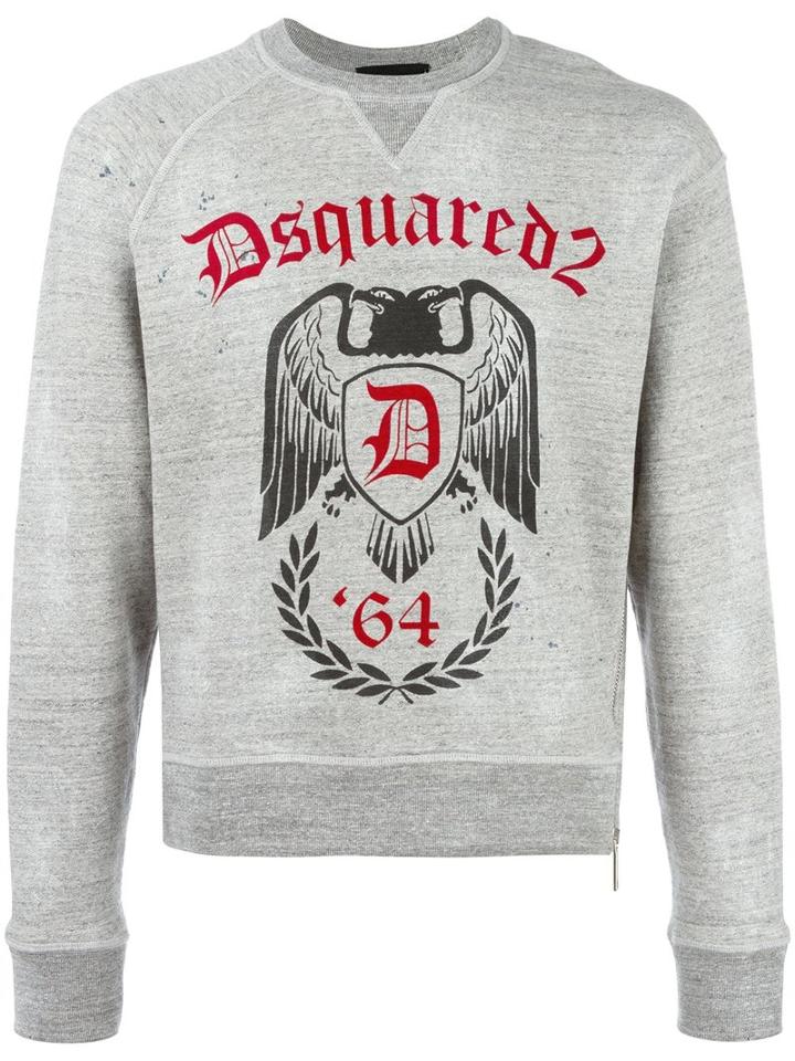 Dsquared2 Logo Eagle '64 Emblem Print Hoodie, Men's, Size: Small, Grey, Cotton