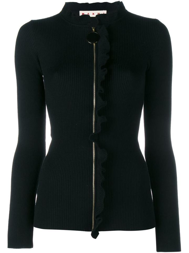 Marni Ribbed Wool Frill Cardigan