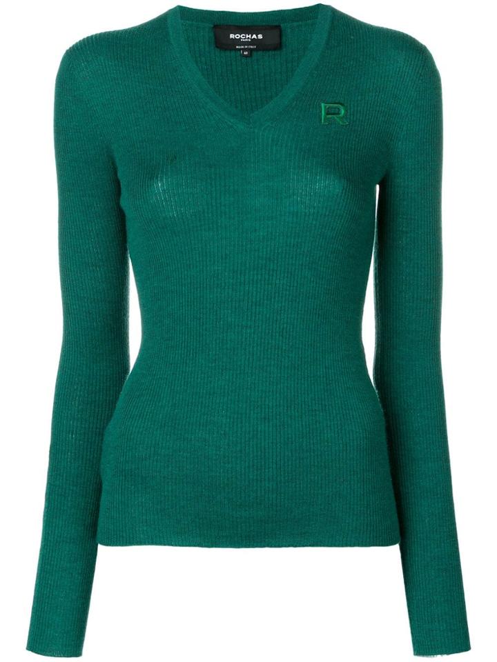 Rochas Embroidered Logo Jumper - Green