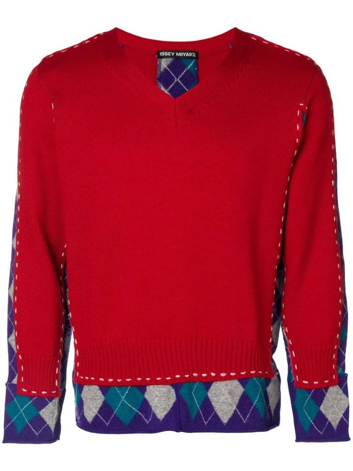 Issey Miyake Pre-owned Argyle Pattern Patch Jumper - Red