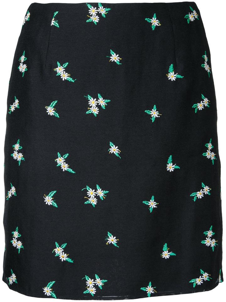 Cityshop Daisy Embroidered Skirt, Women's, Size: 38, Black, Linen/flax/polyester/rayon