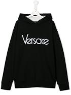 Young Versace Teen Logo Print Relaxed-fit Hoodie - Black