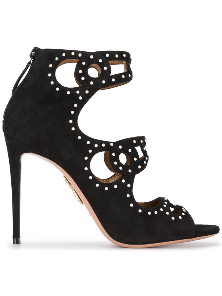 Aquazzura Black Suede Baku 105 Cutout Sandals