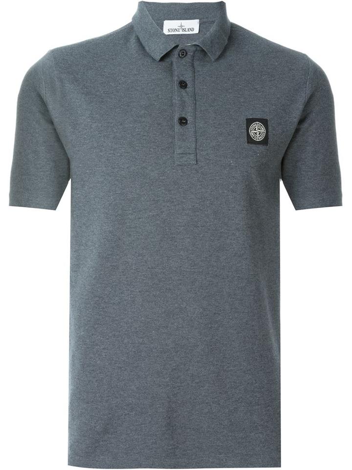 Stone Island Logo Patch Polo Shirt, Men's, Size: Xxl, Grey, Cotton/spandex/elastane