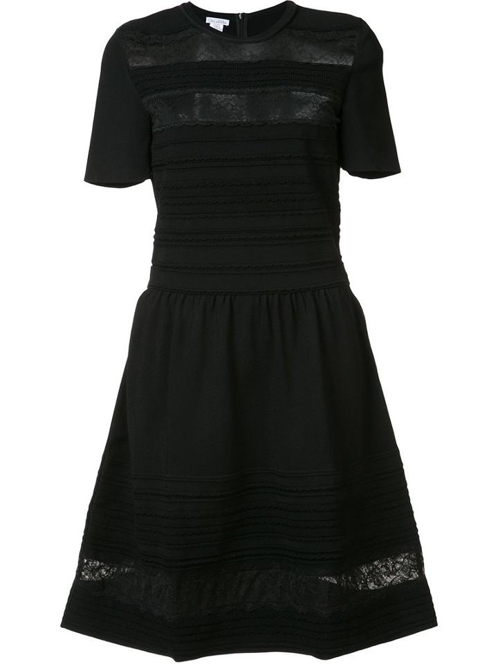 Oscar De La Renta Lace Sheer Stripes Dress, Women's, Size: Large, Black, Viscose/polyester