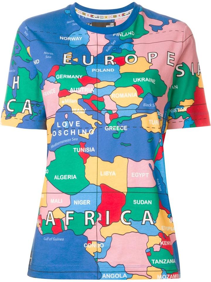 Love Moschino World Map Print T-shirt, Women's, Size: 44, Cotton
