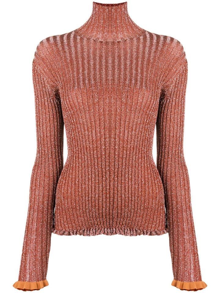 Chloé Slim-fitted Frilled Turtleneck - Brown