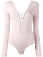 T By Alexander Wang Lace-up Bodysuit, Women's, Size: Xs, Pink/purple, Modal/spandex/elastane