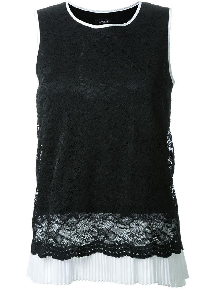 Loveless Lace Hem Top, Women's, Size: 36, Black, Nylon/polyester/rayon