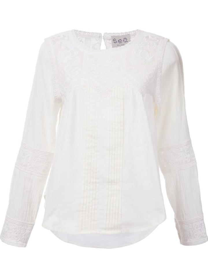 Sea Embroidered Longsleeved Top, Women's, Size: 6, White, Cotton
