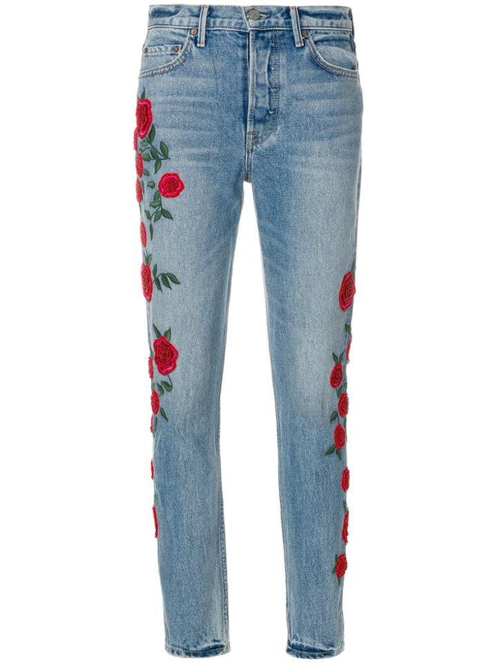 Grlfrnd Rose Embroidered Jeans - Blue