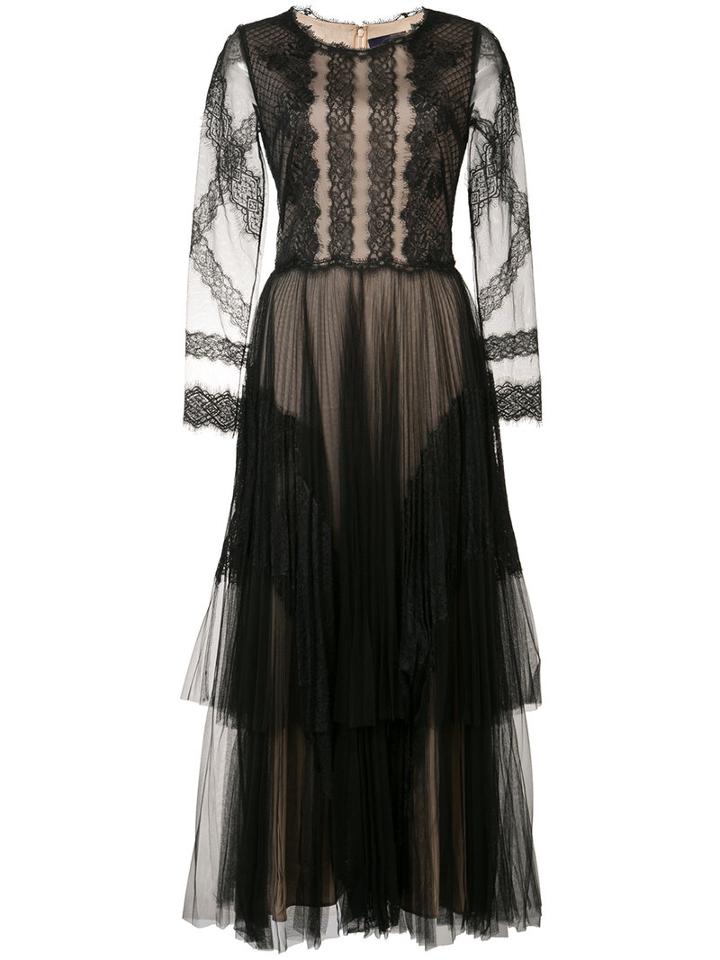 Lace Embroidered Dress - Women - Nylon/polyester - 8, Black, Nylon/polyester, Marchesa Notte