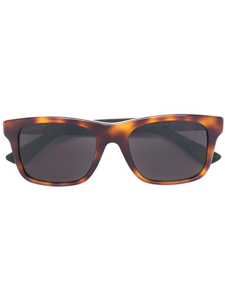 Gucci Eyewear Web Trim Rectangular Sunglasses, Men's, Size: 53, Brown, Acetate/rubber