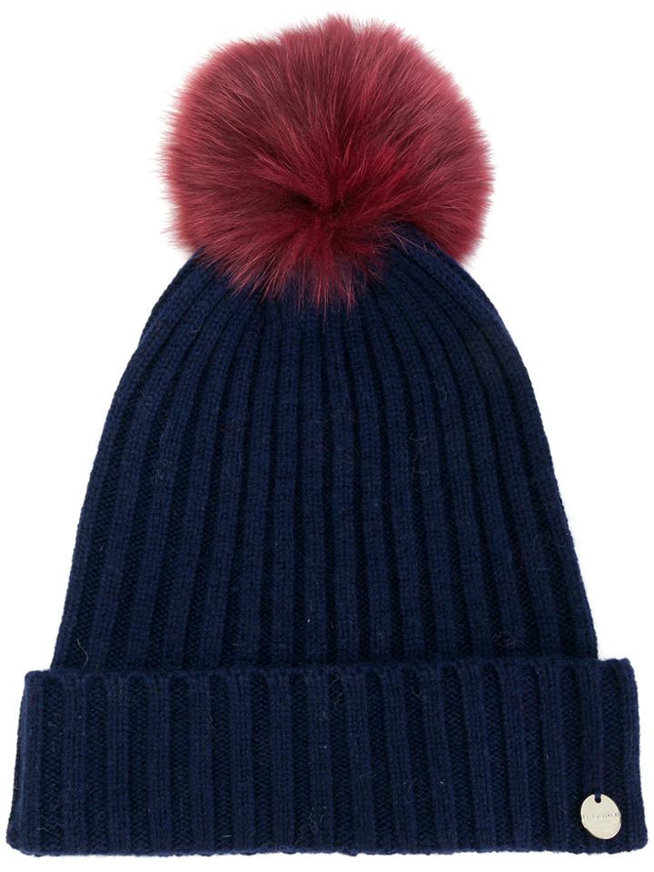 Yves Salomon Pom Pom Beanie - Blue