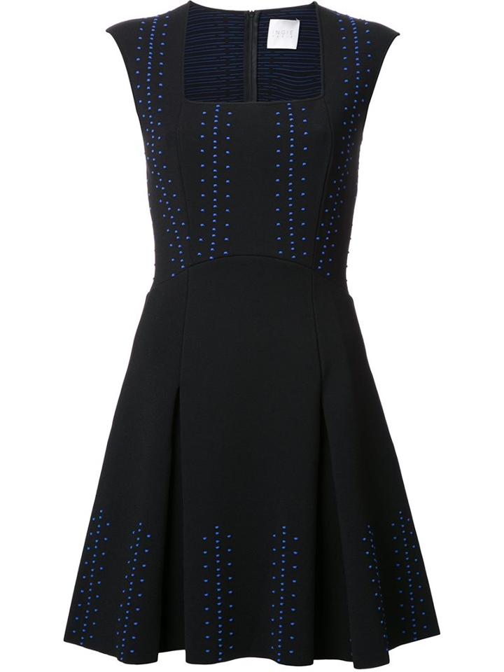 Ingie Paris Embroidered Flared Dress, Women's, Size: Medium, Black, Polyethylene/viscose