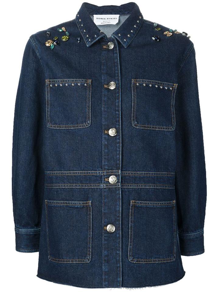 Sonia Rykiel Embellished Denim Jacket, Women's, Size: 34, Blue, Cotton