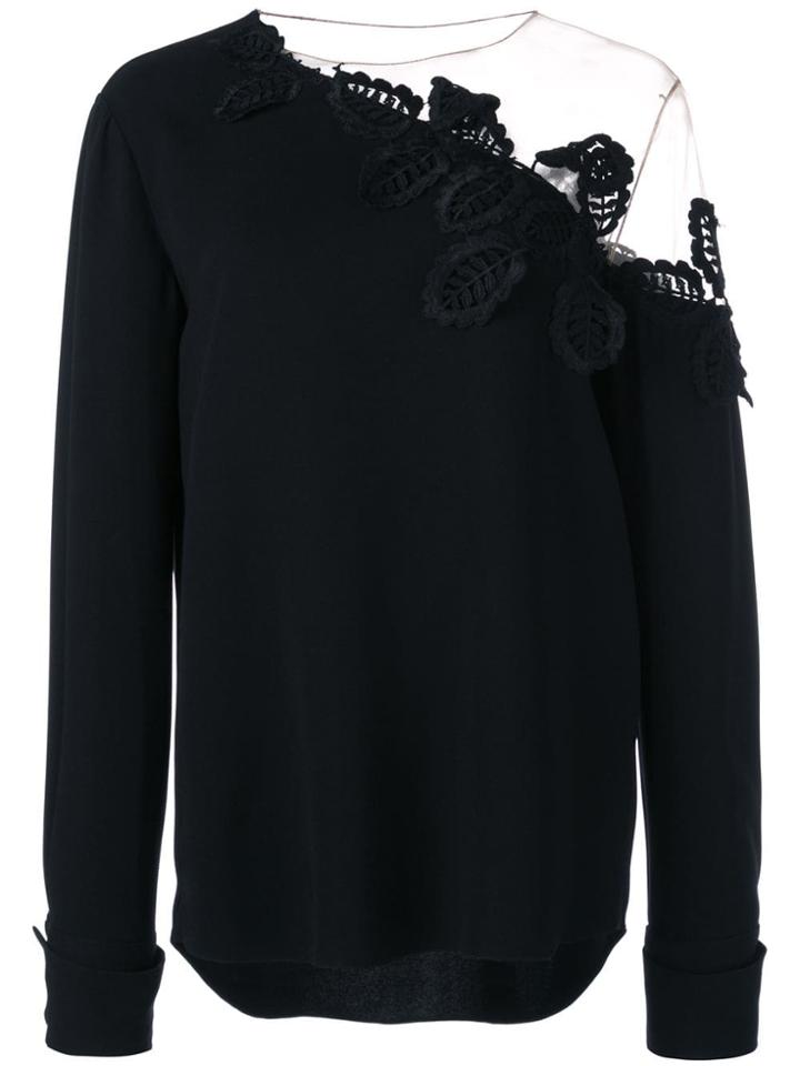 Oscar De La Renta Embroidered Off Shoulder Blouse - Black