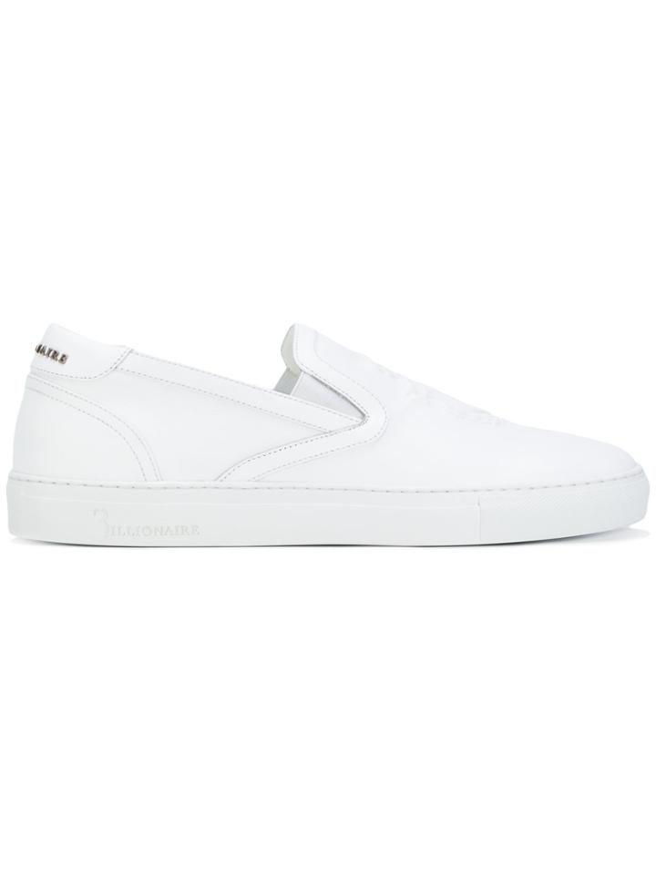Billionaire Crest Emblem Slip-on Sneakers - White