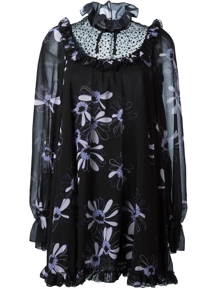 Giamba Ruffle Neck Shift Dress, Women's, Size: 42, Black, Polyester/polyamide