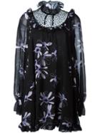 Giamba Ruffle Neck Shift Dress, Women's, Size: 42, Black, Polyester/polyamide