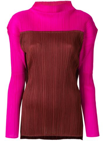 Pleats Please By Issey Miyake Vintage Pleated Contrast Top - Pink &