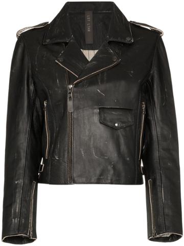Lot Lthr Zip Front Cropped Leather Biker Jacket - Black