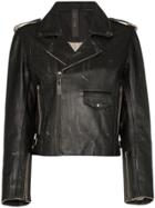 Lot Lthr Zip Front Cropped Leather Biker Jacket - Black