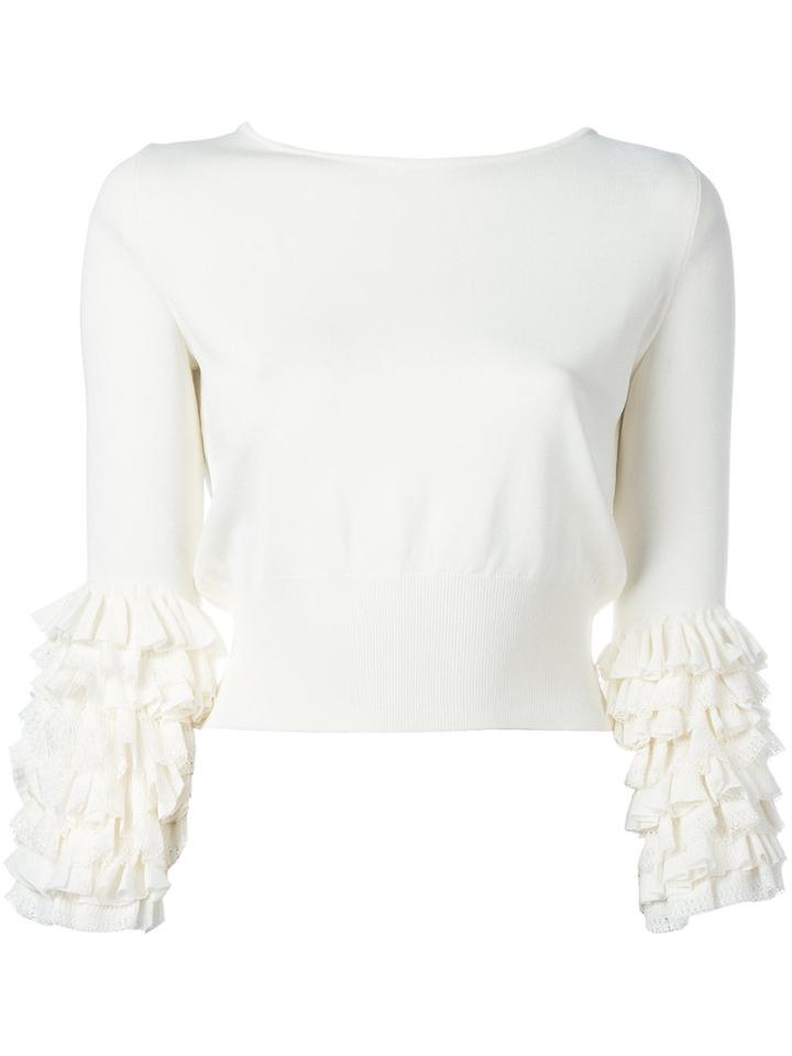 Ermanno Scervino - Tiered Sleeve Jumper - Women - Polyamide/polyester/viscose - 38, Nude/neutrals, Polyamide/polyester/viscose