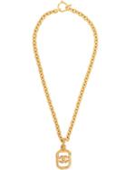 Chanel Pre-owned Cc Clear Plate Pendant Necklace - Gold