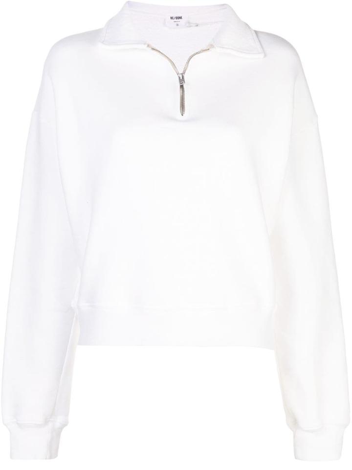 Re/done Half-zip Long Sleeve Polo Top - White