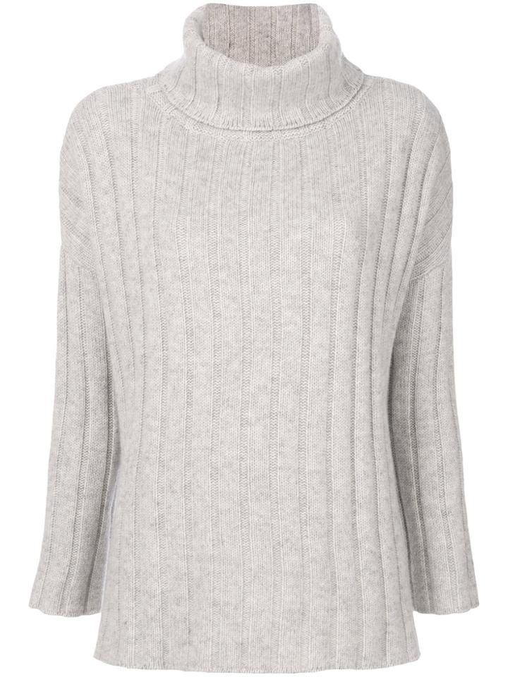 Allude Ribbed Roll Neck Jumper - Grey