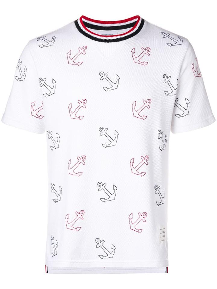 Thom Browne Anchor Embroidery Relaxed Piqué Tee - White