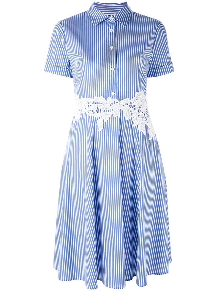 P.a.r.o.s.h. - Striped Flared Shirt Dresss - Women - Cotton/polyamide/spandex/elastane - M, Blue, Cotton/polyamide/spandex/elastane