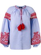 Wandering - Embroidered Wide Sleeve Blouse - Women - Cotton/linen/flax - 42, Blue, Cotton/linen/flax