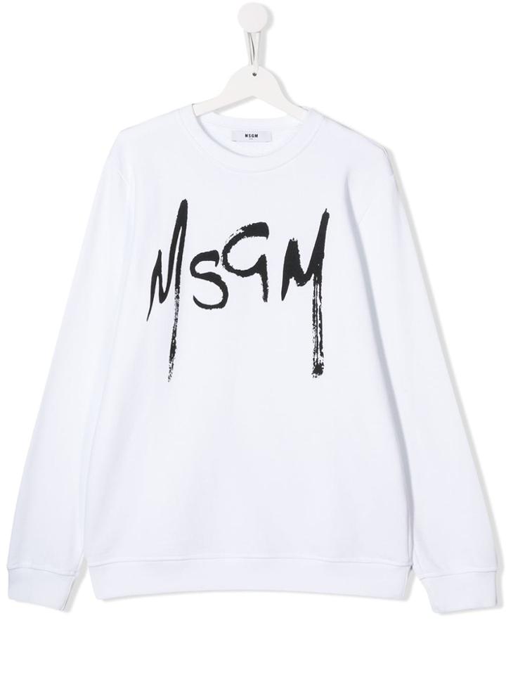 Msgm Kids Logo Long-sleeve Top - White
