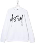 Msgm Kids Logo Long-sleeve Top - White