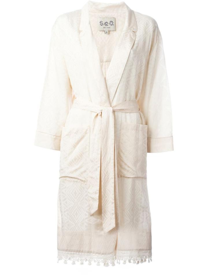 Sea Double Breasted Jacquard Coat, Women's, Size: S, Nude/neutrals, Silk/cotton