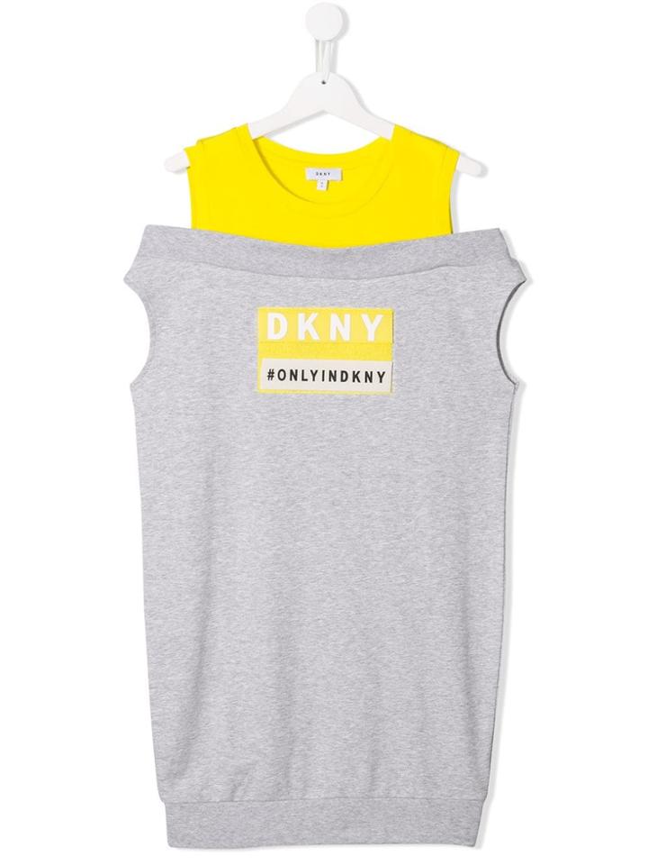 Dkny Kids Teen Patch Logo Layered Dress - Grey